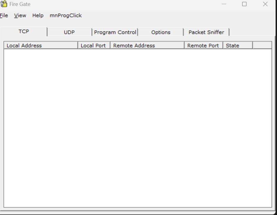 Fire Gate interface showing connections and application rules